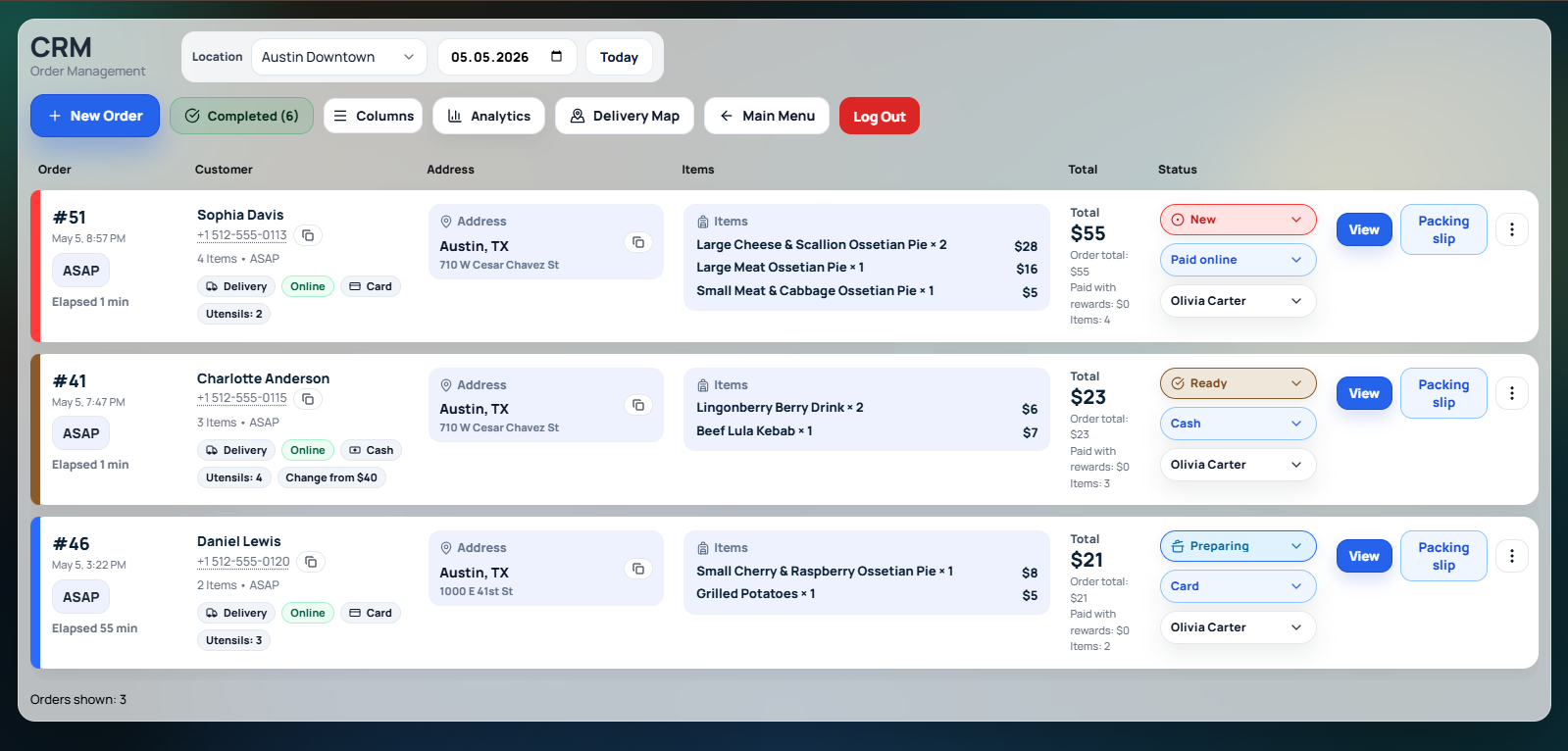 Restaurant order system interface preview
