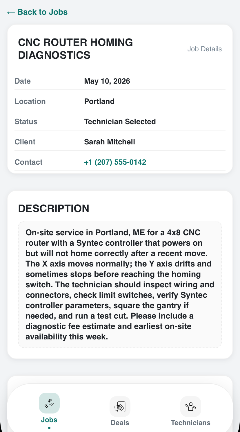 Structured service request in the TechPRO workspace